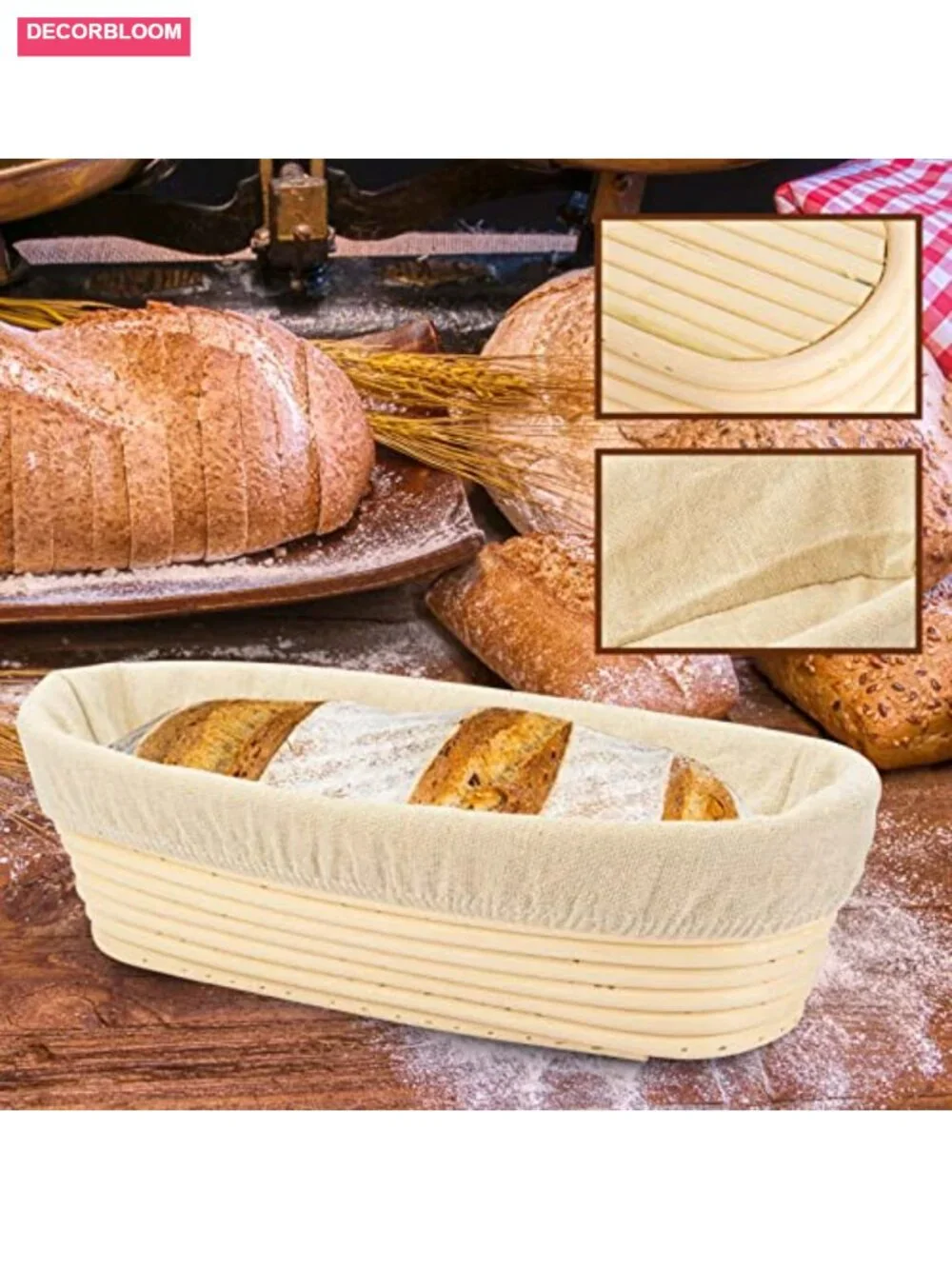Oval Banneton Bread Proofing Basket with Liner - Rattan Dough Rising Basket for